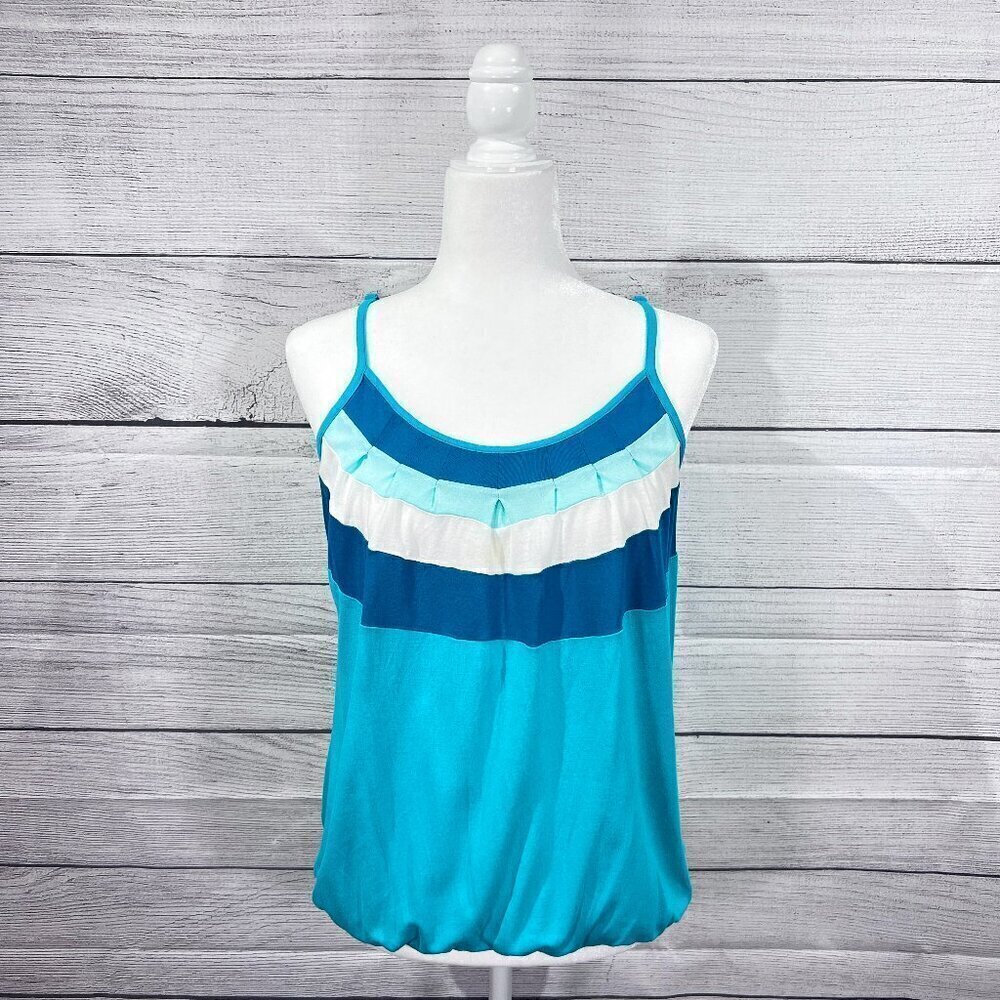 New York & Company Tank Top | Blue & White | Medium | Scoop Neck | Colorful